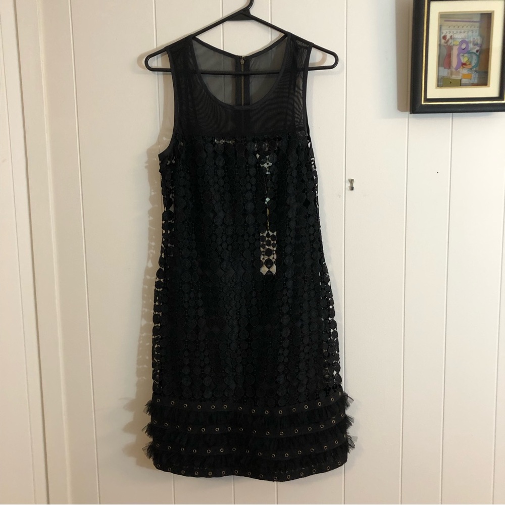 Tracy Reese NWT Fringed Shift Black Sleeveless Dress Medium